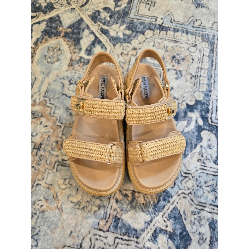 Steve Madden Women's Size 6 Big Mona Platform Raffia Beige Sandal - Picture 2 of 4